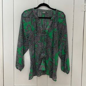 Soho New York & Company Jeans Green Paisley Blouse Sheer Medium